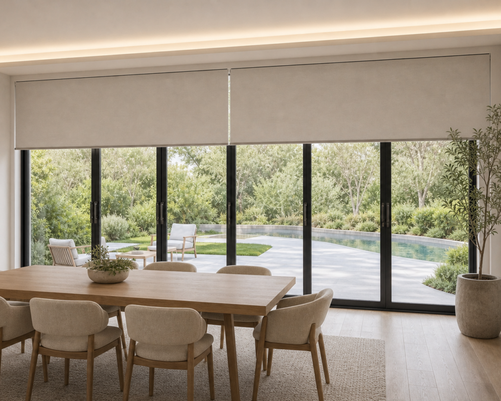 linked blinds, door roller blinds